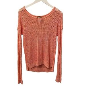 Mudd Long Sleeve Open Knit Sweater Size Medium Coral Crochet